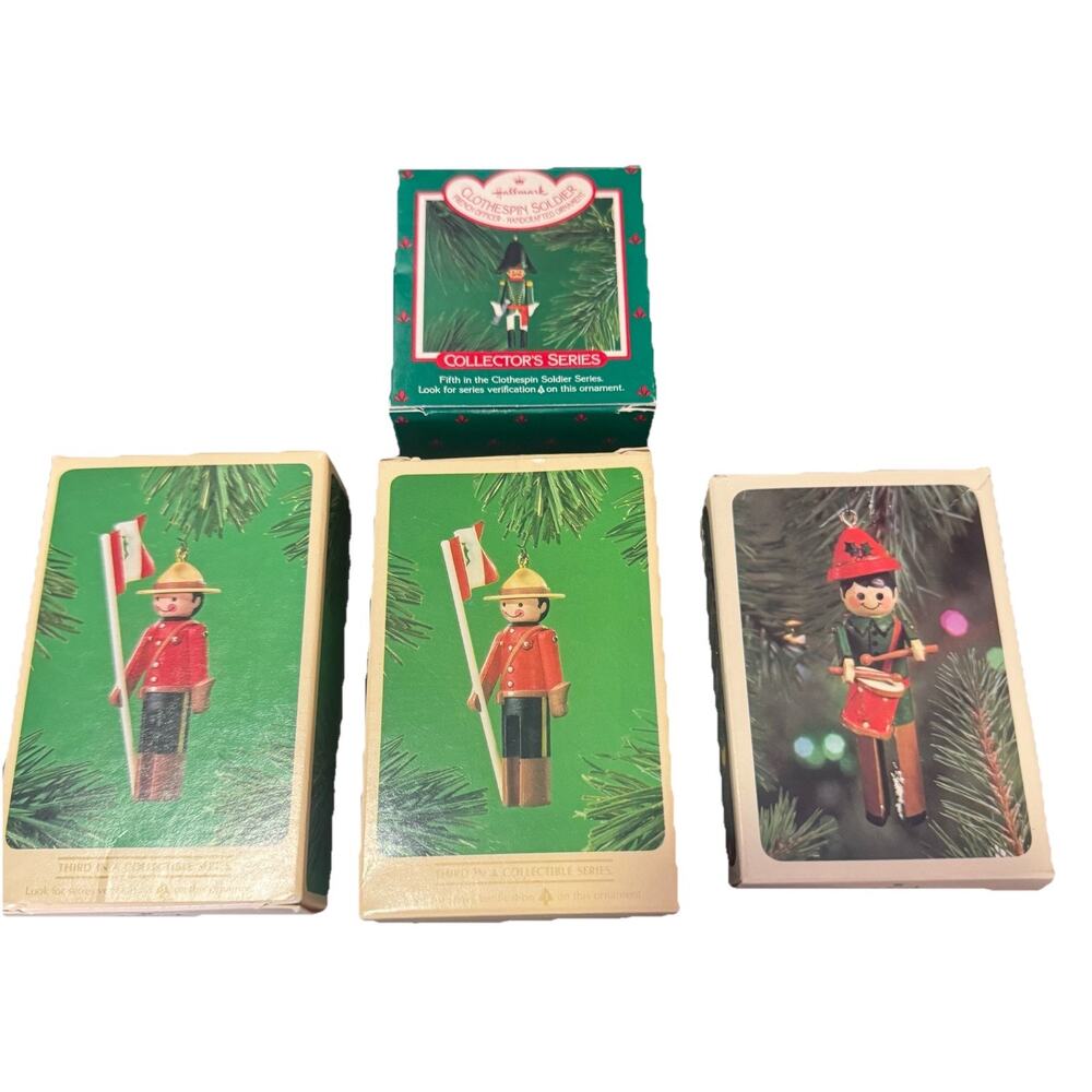 VTG 4 Clothespin Soldiers Christmas Hallmark Collector's Ornaments
